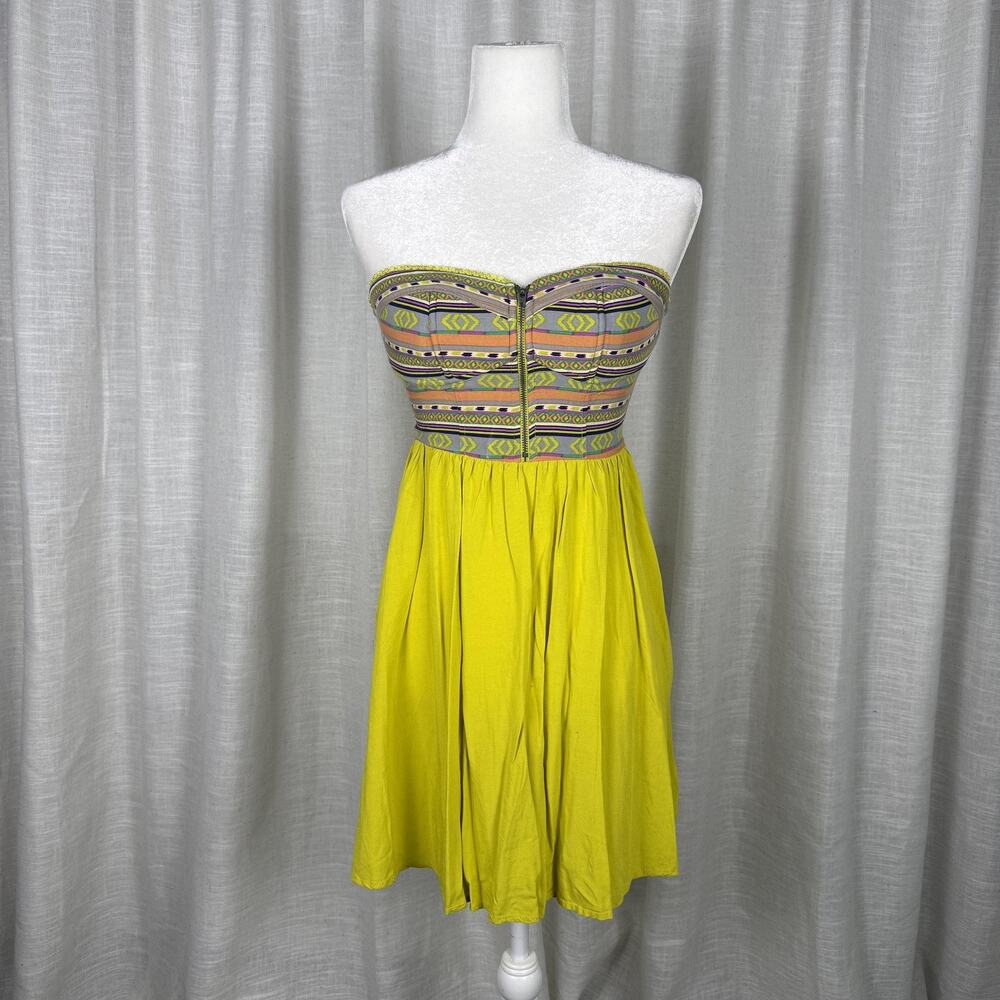 Fire Los Angeles Dress Juniors Small Yellow Strapless Boho Sundress Fit Flare